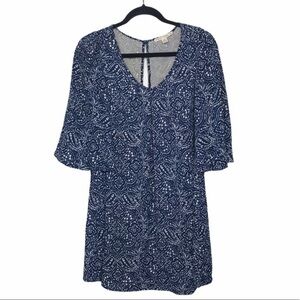 Paper Crown Blue Geo Print Bell Sleeve Dress